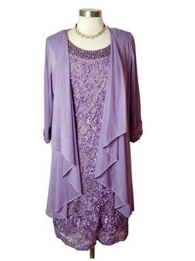 R&M Womens 14 Beaded Jacket Dress Lace 3/4 Slv Shrug Lavender Elegant Formal Wea